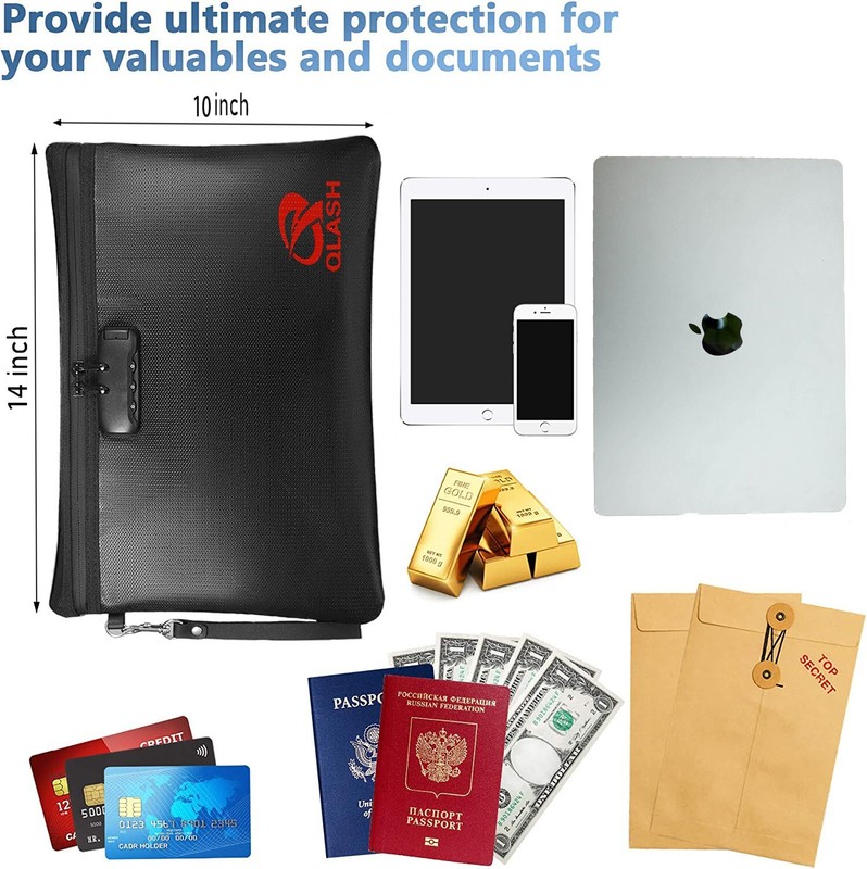 FireProof Document Bag with Lock, 14x10" Large Money Pouch for Cash A4 Paper gallery