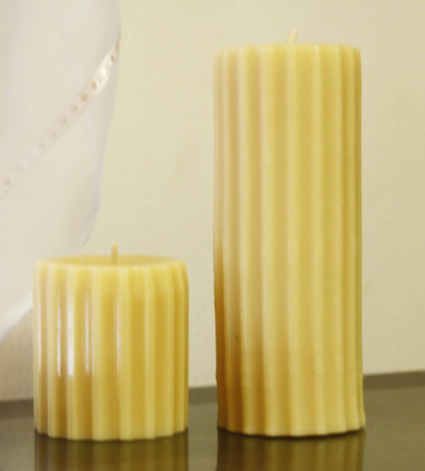 Handmade 100% Pure Beeswax Ribbed Pillar Round Candles 100% Cotton Wick US made gallery