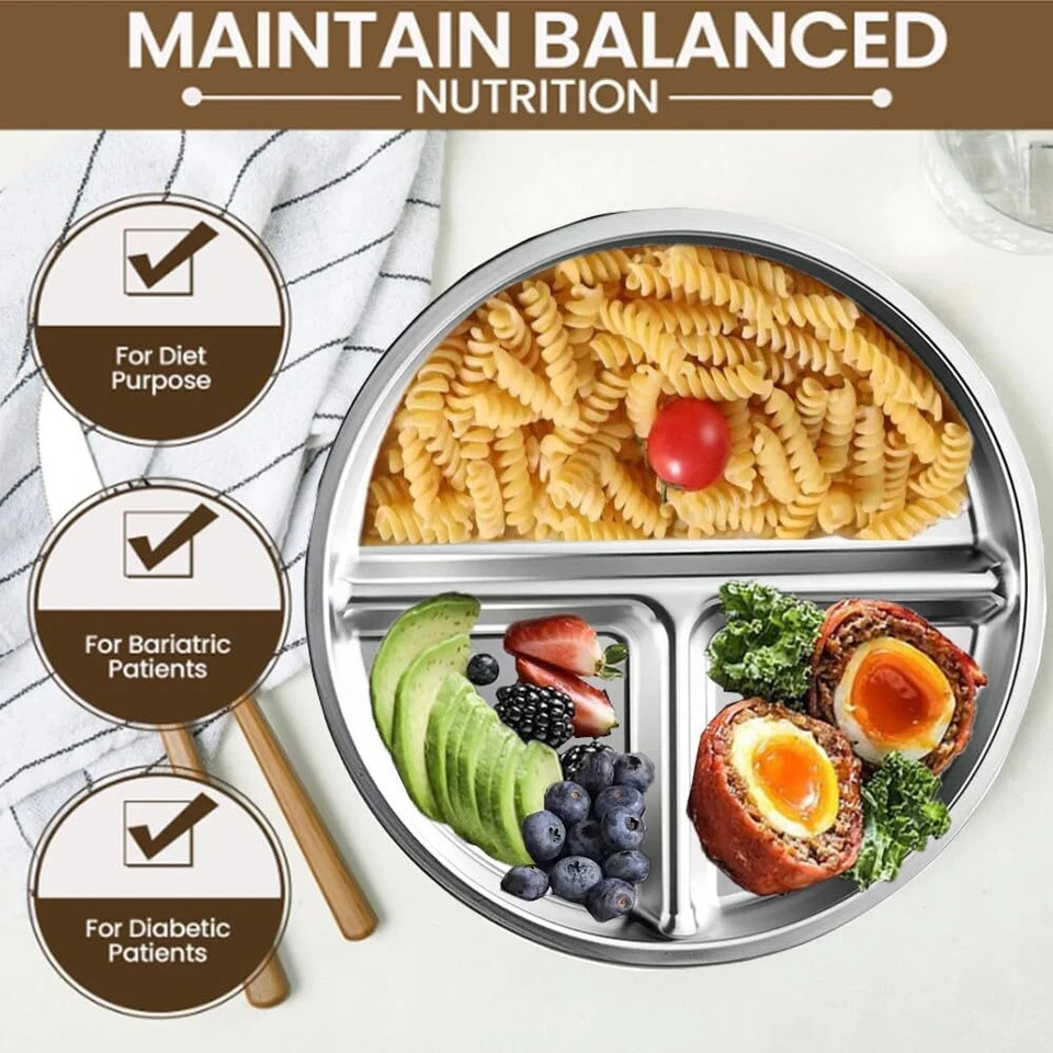 Portion Control Plates Stainless Steel For Adults Weight Loss/Diabetic Diet/D... gallery