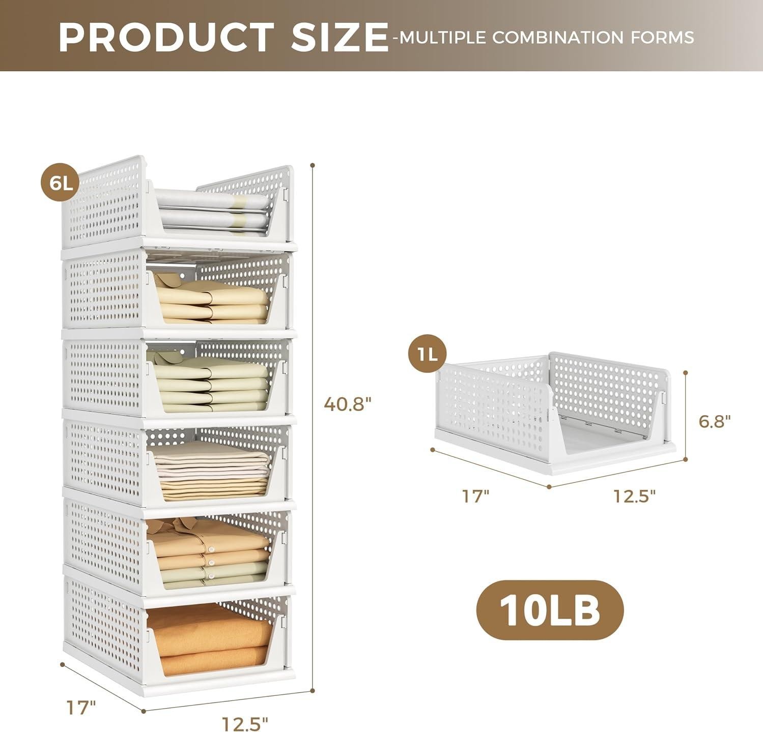 6 Pack Closet Organizers Storage Bins, Stackable Plastic Drawer Basket gallery