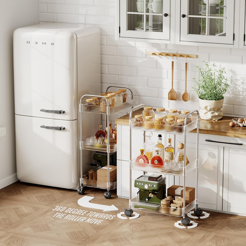 3 Tier Rolling Cart with Wheels,Utility Trolley with Handle,Clear Acrylic Movabl gallery