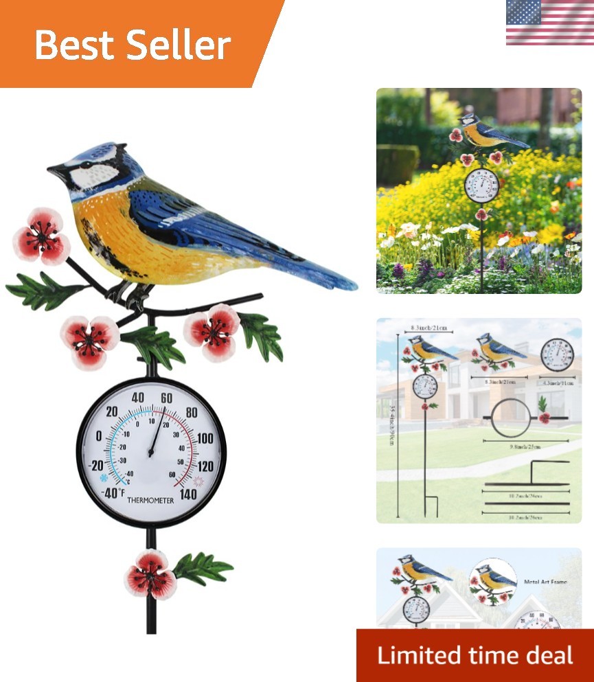 Hummingbird Outdoor Thermometer 35" Tall - No Batteries Required, Eco-Friendly gallery