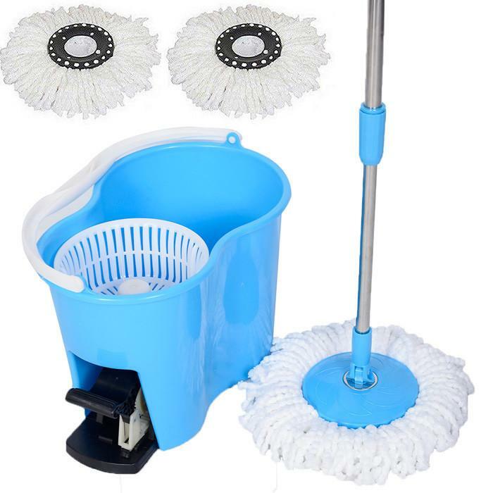 Microfiber Spin Mop Easy Floor with Bucket & 2 Mop Heads 360 Rotating Head, Blue gallery