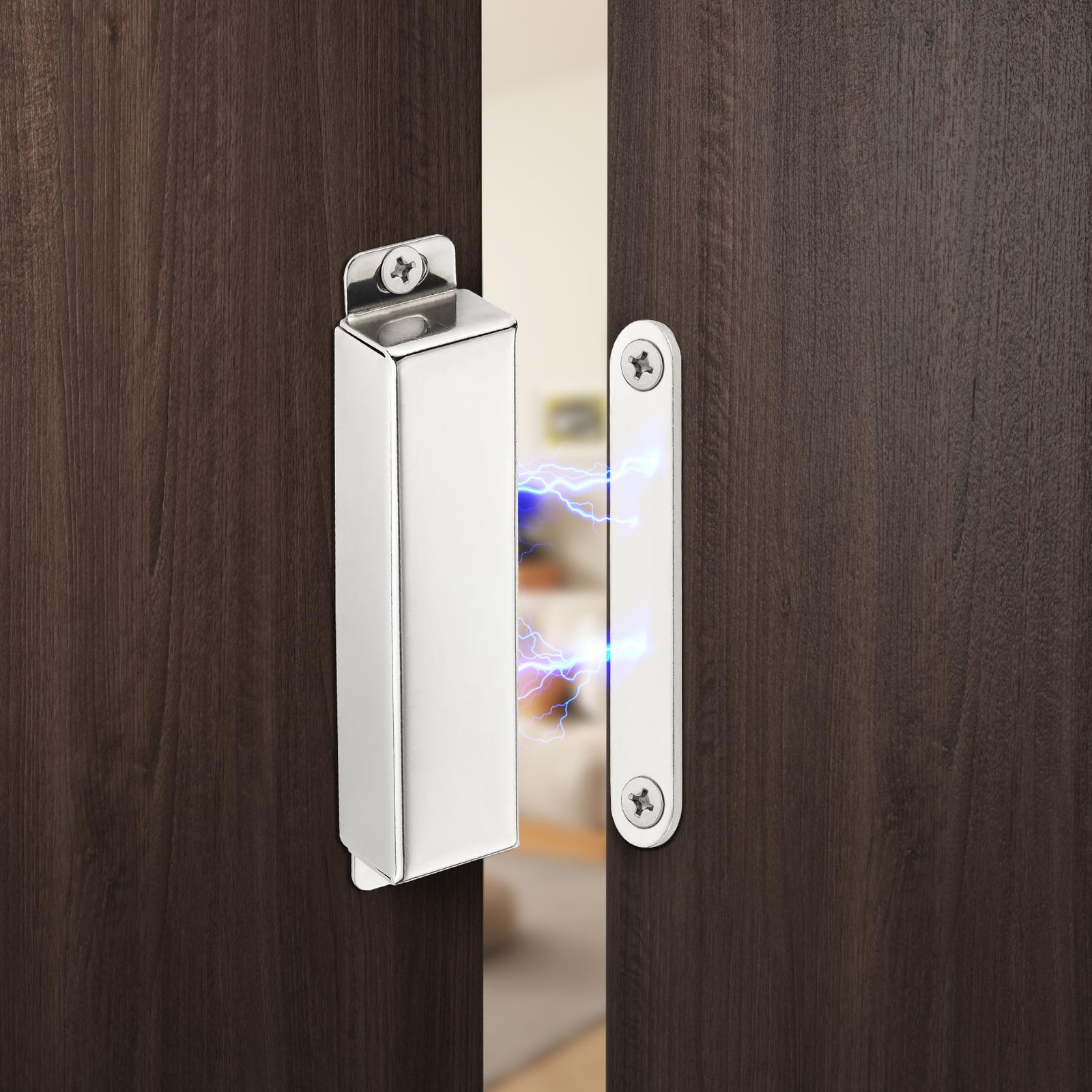 2 Pack | Heavy-Duty Magnetic Door Catch - 90lb Pull Large-90Lbs, Silver gallery