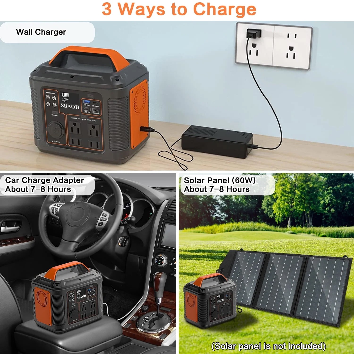 SBAOH Portable Power Station P302, 296Wh Lithium Battery Generator, 300W AC gallery