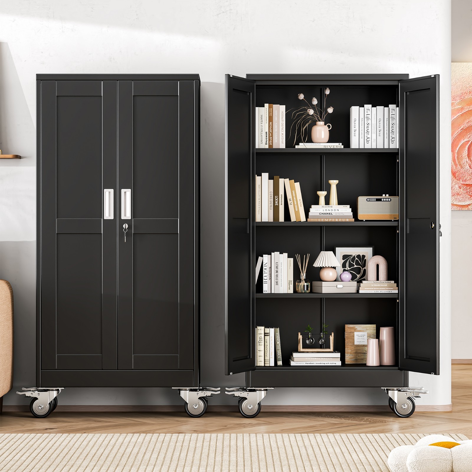 61" Tall Lockable Rolling Cabinet, Steel Storage for Garage, Home Office, Gym gallery