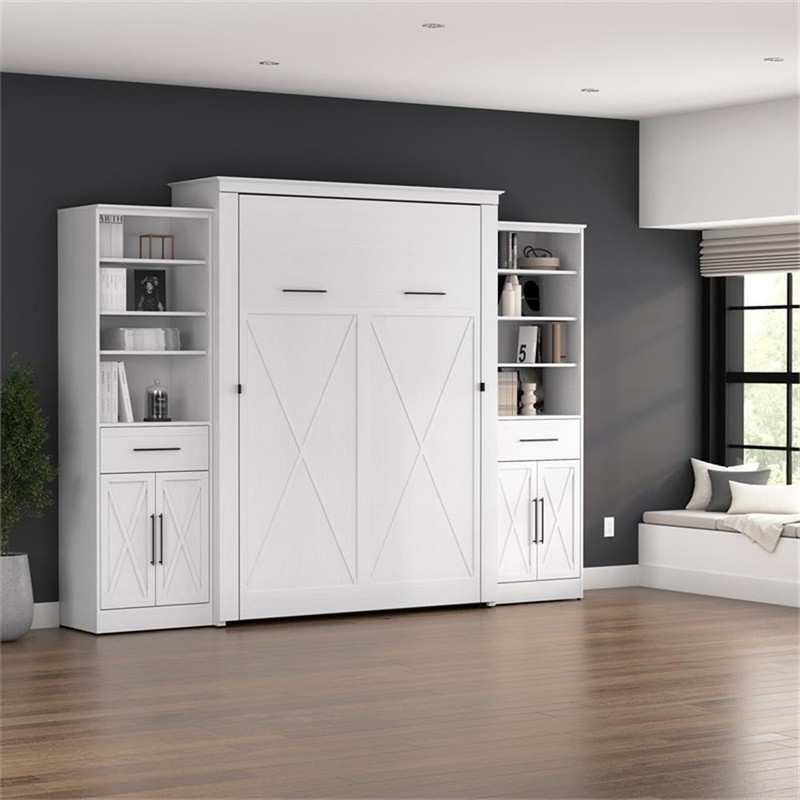 Pemberly Row Queen Murphy Bed and Wardrobes (119W) - Engineered Wood in White gallery