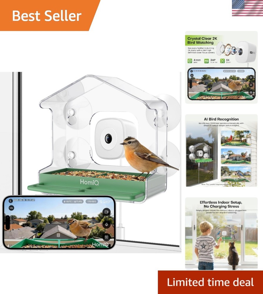 Interactive Smart Bird Feeder with AI Recognition & Durable Construction - 2K HD