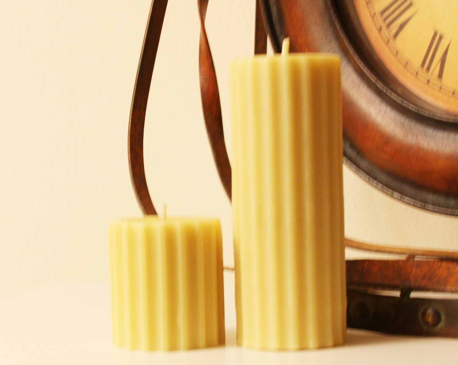 Handmade 100% Pure Beeswax Ribbed Pillar Round Candles 100% Cotton Wick US made gallery