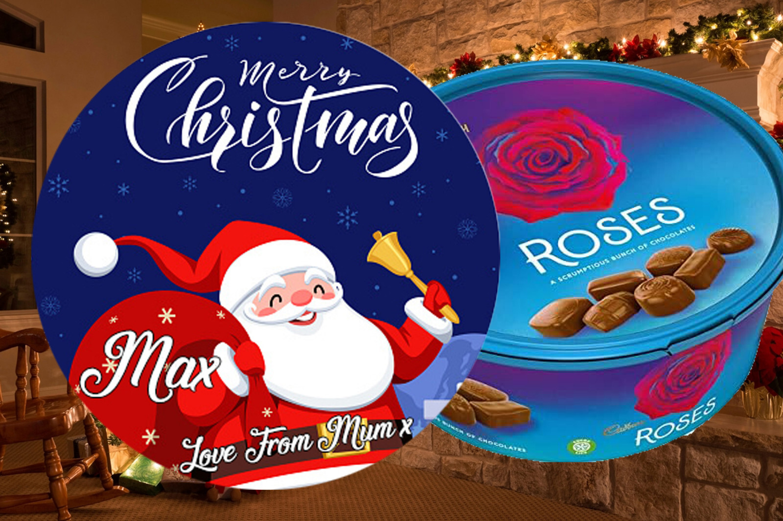PERSONALISED ROSES CHOCOLATE TUB STICKER - CHRISTMAS GIFT LABEL - 2024 XMAS 03 gallery