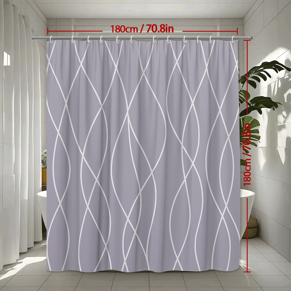 Modern Grey Shower Curtain with White Waves Design gallery