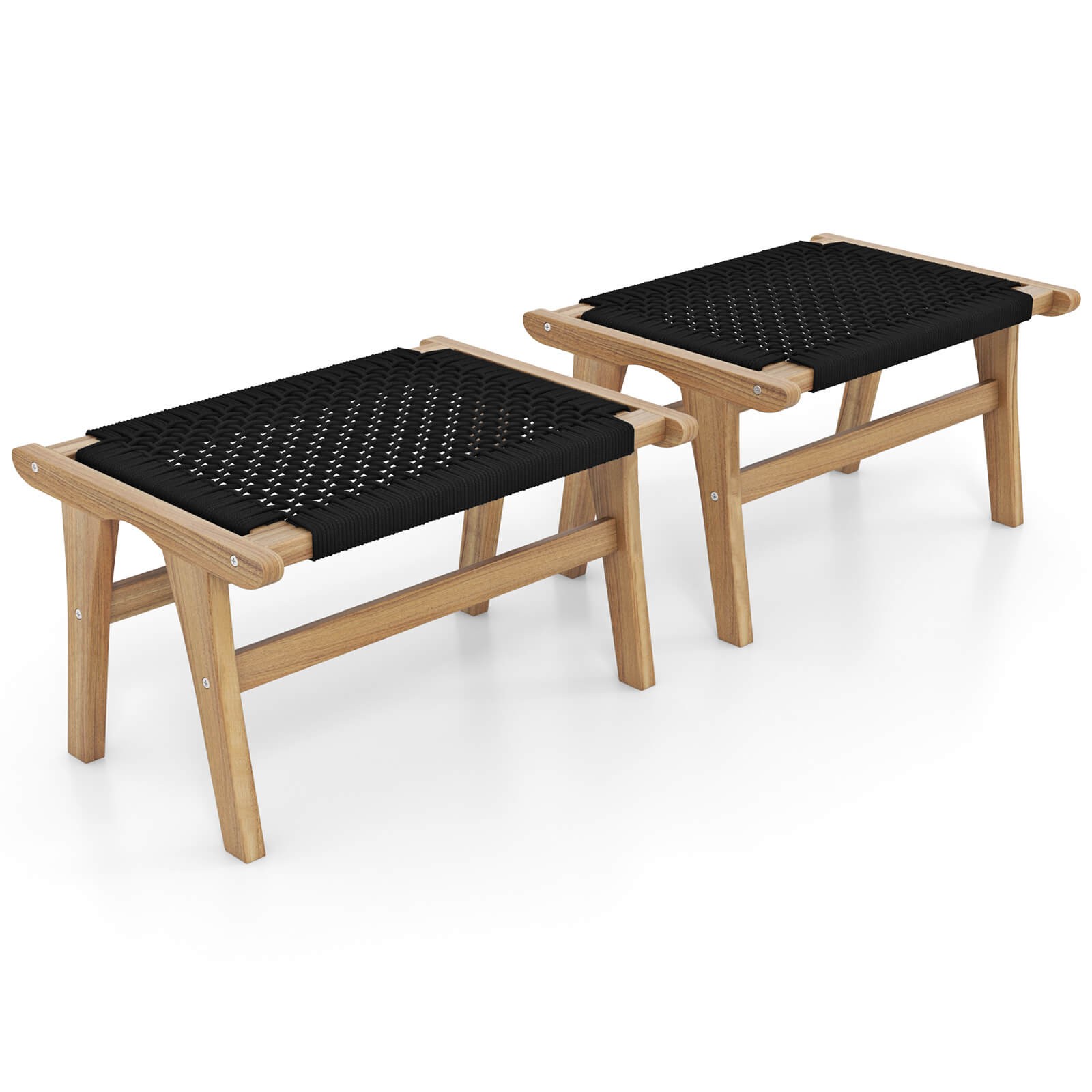 2PCS Teak Ottoman Footstool w/ Handwoven Cordage for Patio Porch Balcony Lawn gallery