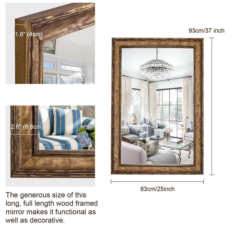 Rectangular Antique Solid Wood Frame Mirror, 37''x25'' Decorative Wall Mirror... gallery