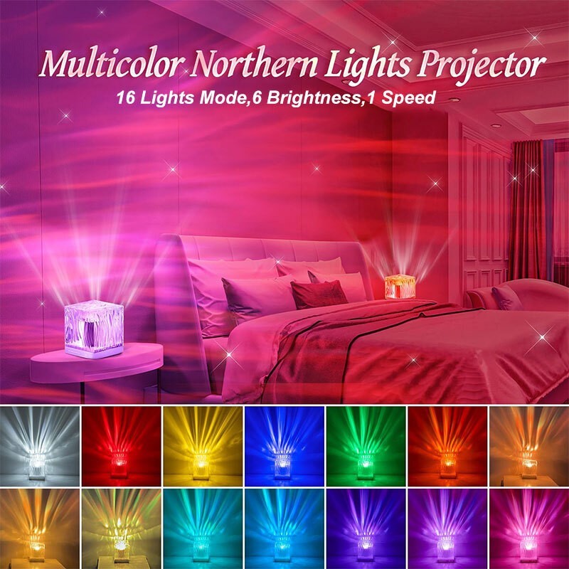 Ocean Wave Aurora Projector Lamp 16 Colors LED Night Light Bedroom Rechargeable gallery