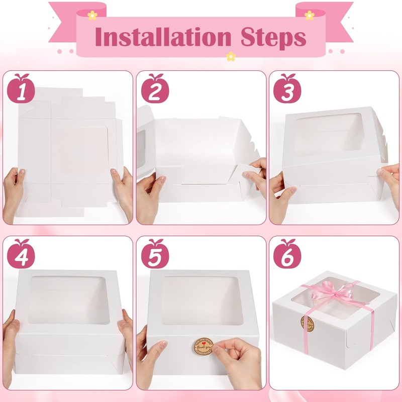 26 PCS White Cake Bakery Boxes Windows 8x8x4 Inch Bread Pastries Cookie Pie gallery
