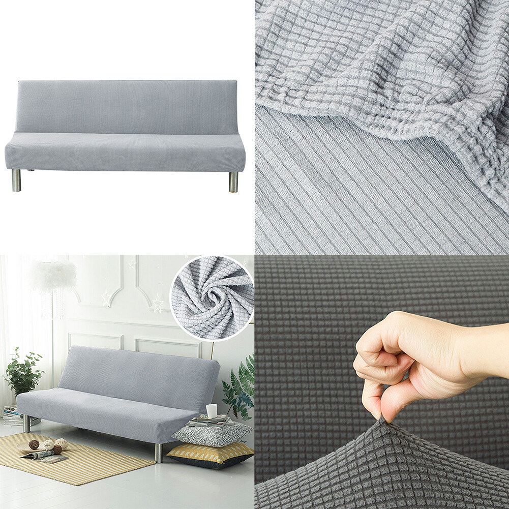 US Stretch Solid Color Futon Slipcover Full Or Queen Size Armless Sofa Bed Cover gallery