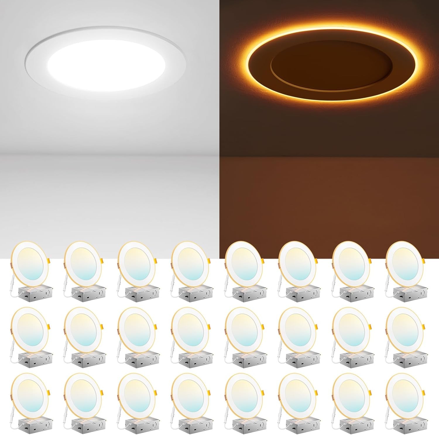 24 Pcs 6in LED Recessed Ceiling Light 5CCT 12W 1100LM Dimmable Night Light White gallery