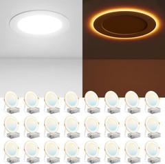 24 Pcs 6in LED Recessed Ceiling Light 5CCT 12W 1100LM Dimmable Night Light White