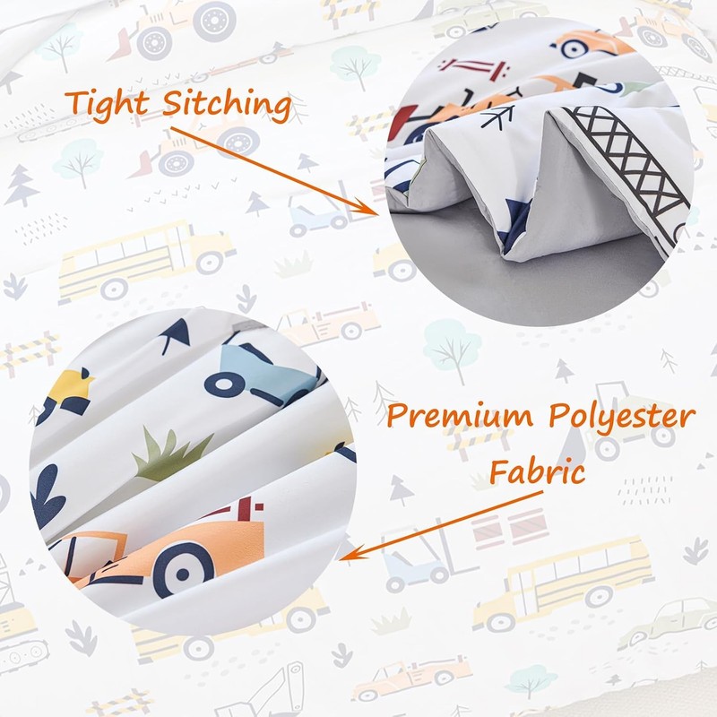 Cartoon Bed Comforter Set Queen 5Pcs White Car Bed in a Bag for Boys Kids Teens gallery