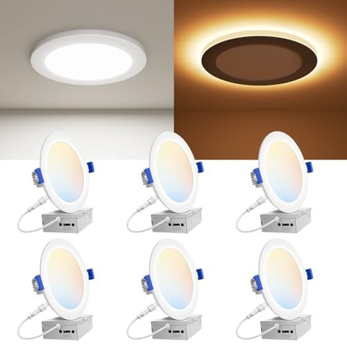 6 Pack 6" Dimmable Canless LED Recessed Lights, 5CCT Night Light, 1080LM, ETL Ce gallery