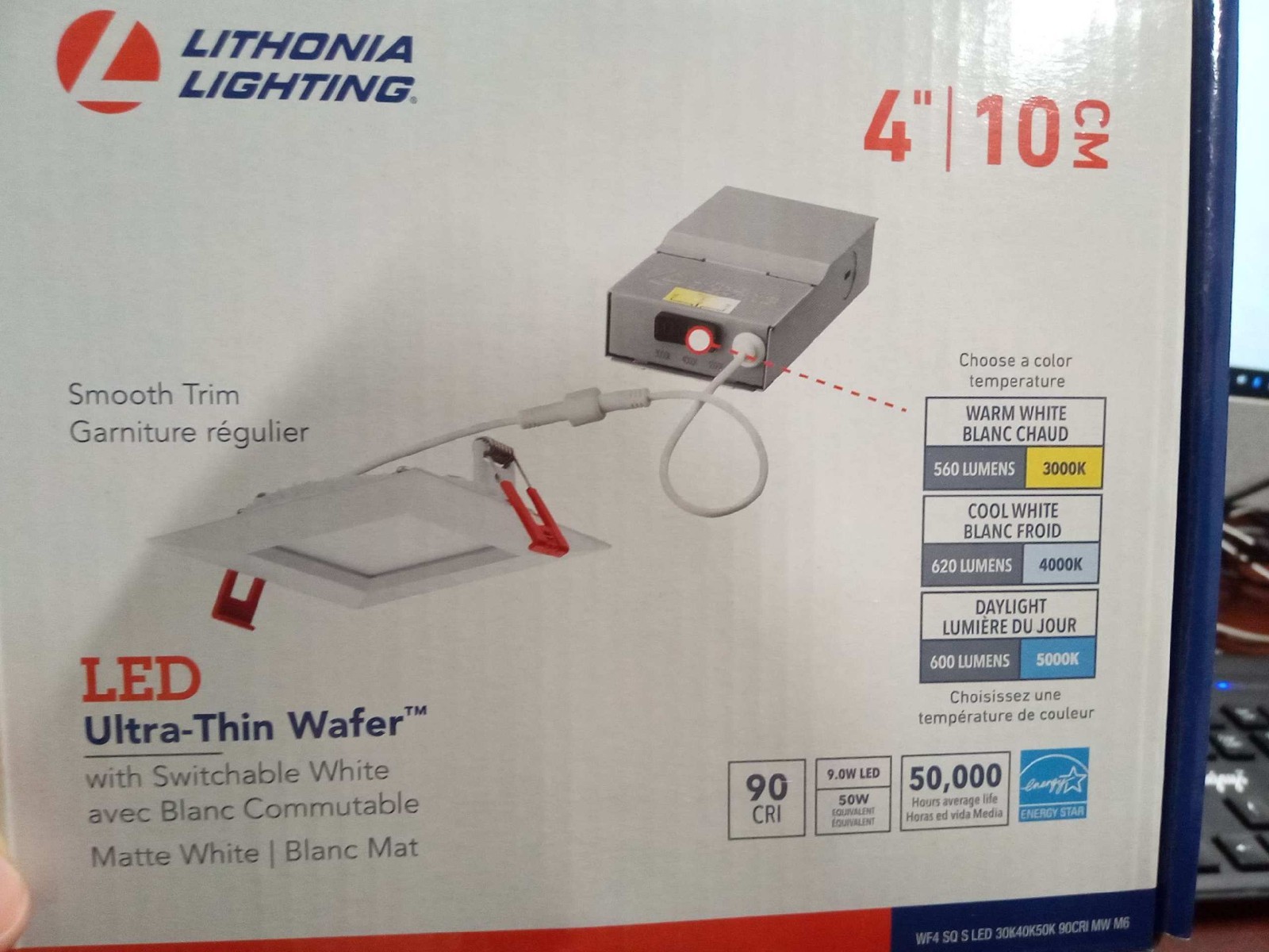Lithonia Lighting Wafer 4 in. Square Smooth LED 30K40K50K 90CRI MW M6 Selectable gallery