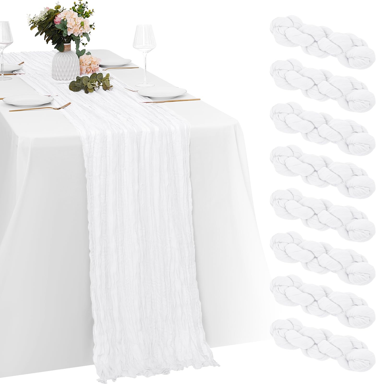 8 PCS White Cheesecloth Table Runner Gauze 10FT 20x120 Inch Rustic Wedding gallery