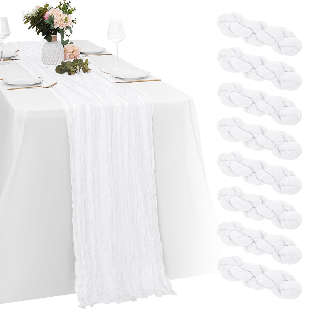 8 PCS White Cheesecloth Table Runner Gauze 10FT 20x120 Inch Rustic Wedding