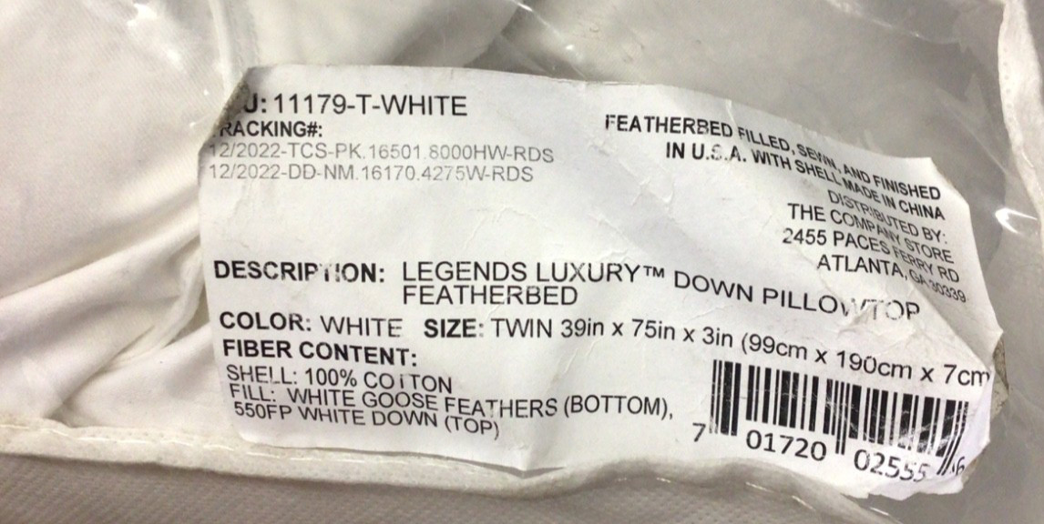 The Company Store Legends Luxury Down Pillowtop Featherbed-TWIN gallery
