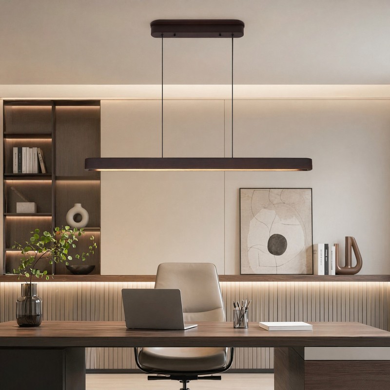39 in 3CCT Modern Walnut Linear LED Pendant Chandelier Living Room Light Fixture gallery