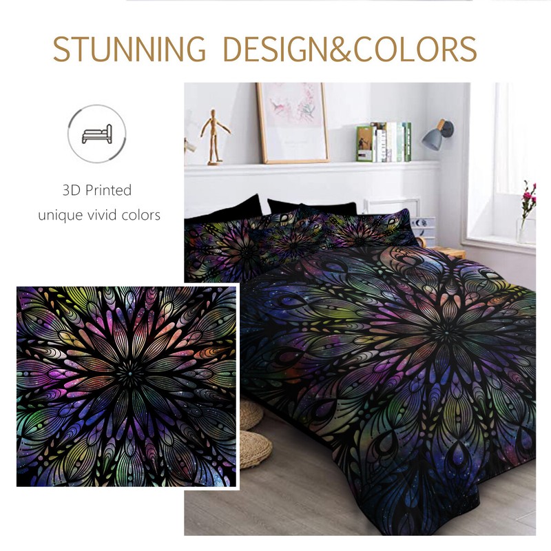 Mandala Flowers Pattern Comforter Set BlessLiving Colored Bedding Set King Black gallery