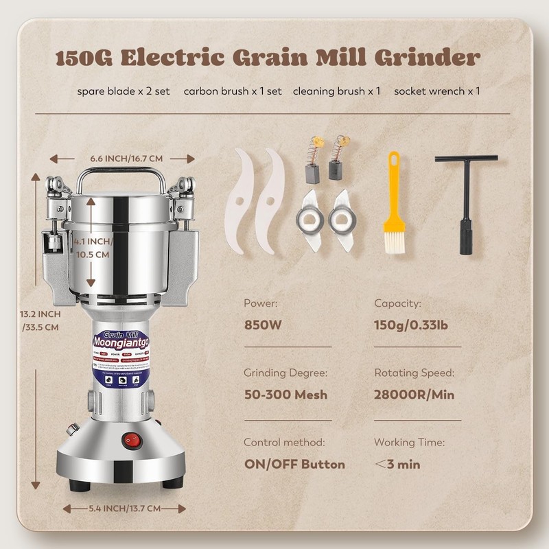 Grain Mill Grinder Electric 150g Commercial Spice Grinder 850W Stainless Stee... gallery