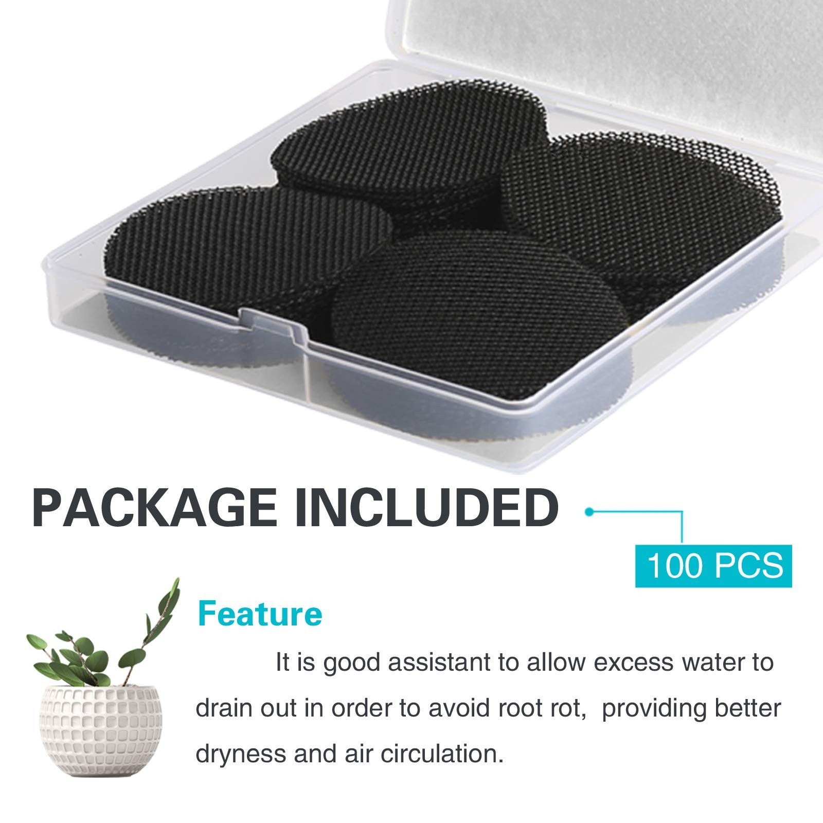 Bonsai Pot Mesh Screens 100Pcs, Plant Soil Drainage Mats, 2 Inch, Black gallery