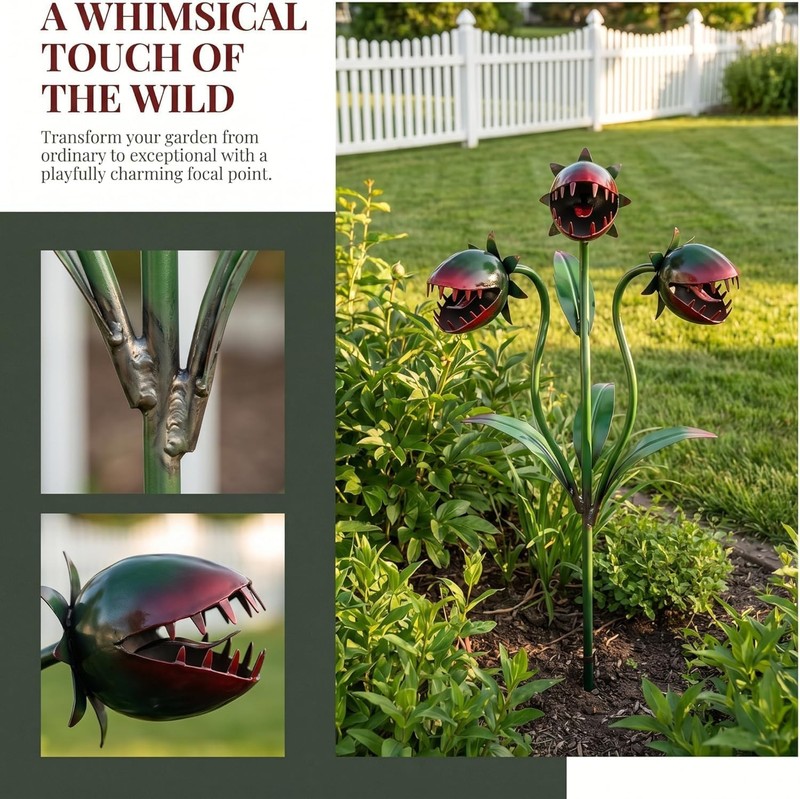 Unique Metal Venus Flytrap Outdoor Decor, Funny Monster Plant Gift for Garden gallery