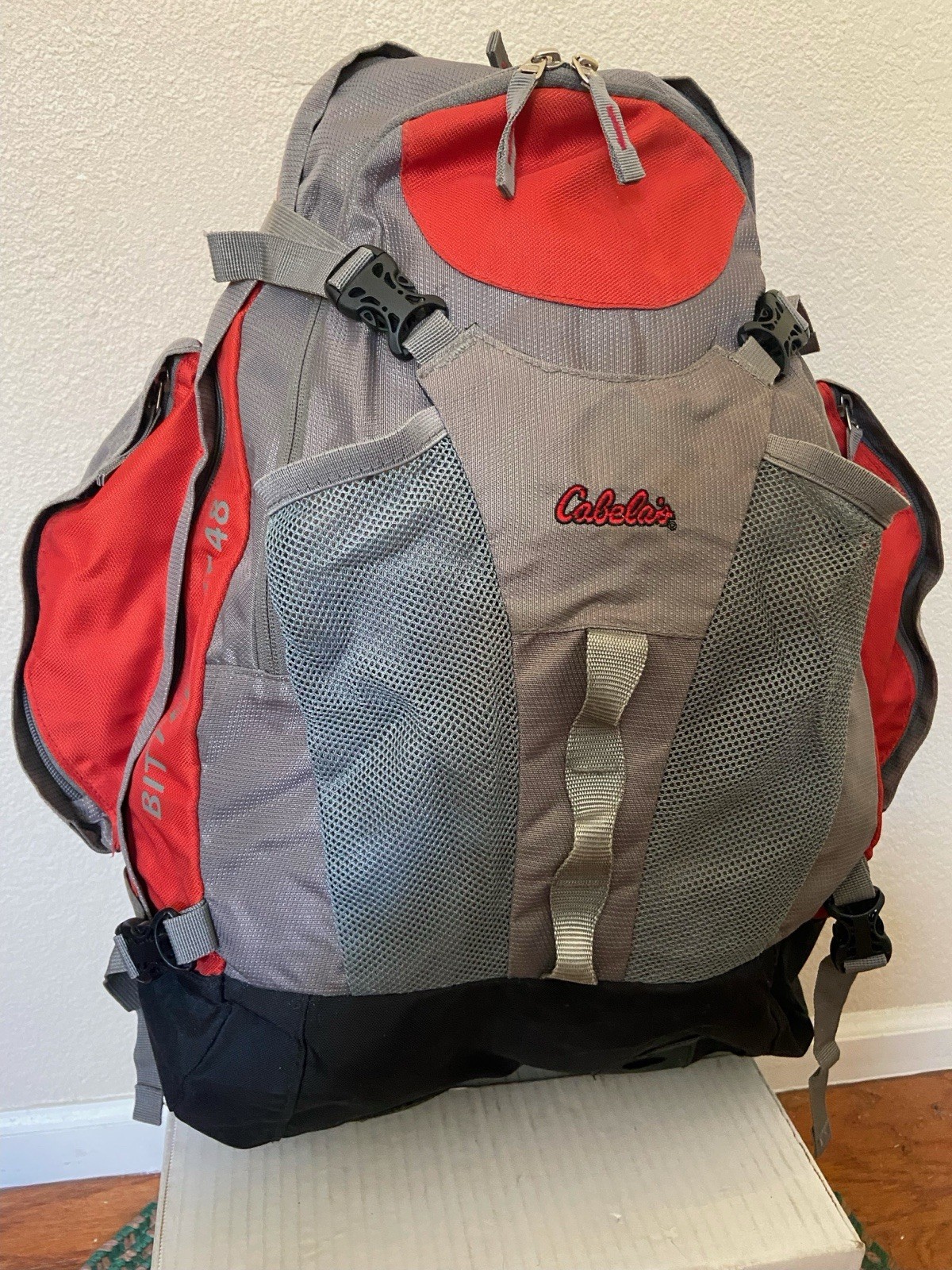 Cabelas Bitteroot 48 Internal Frame Backpack Hiking Red Gray