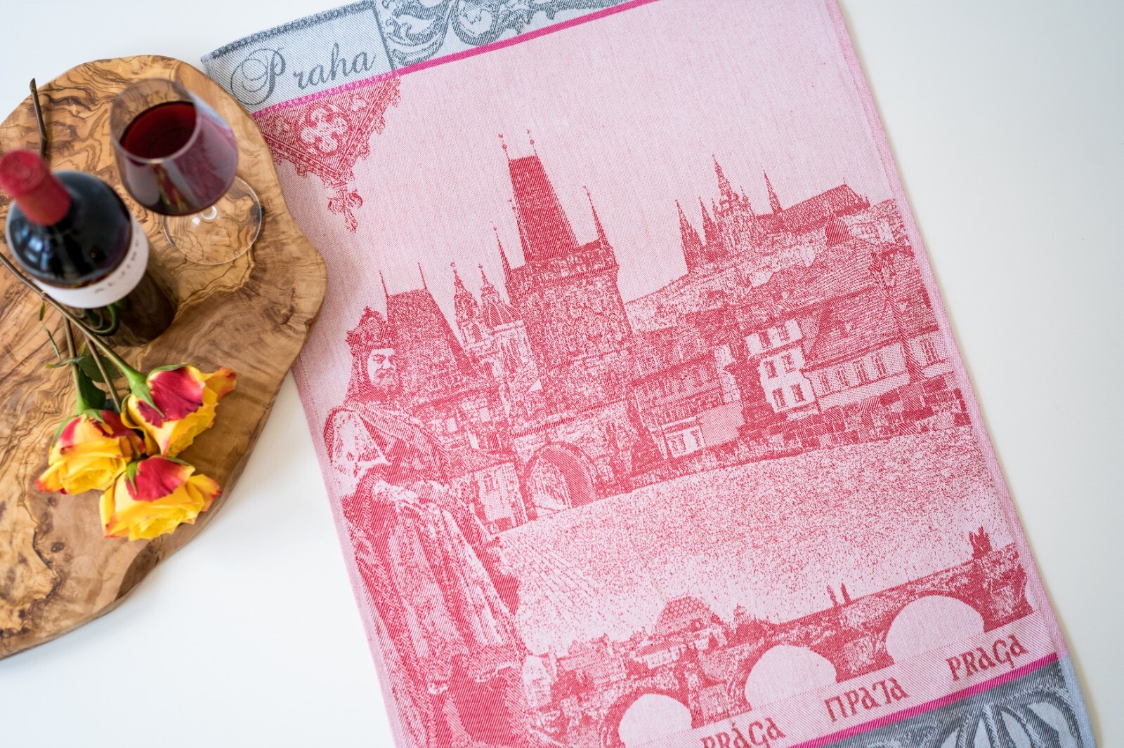 Prague Jacquard Cotton Red Kitchen Tea Towel Medieval Praha Czech Republic gallery