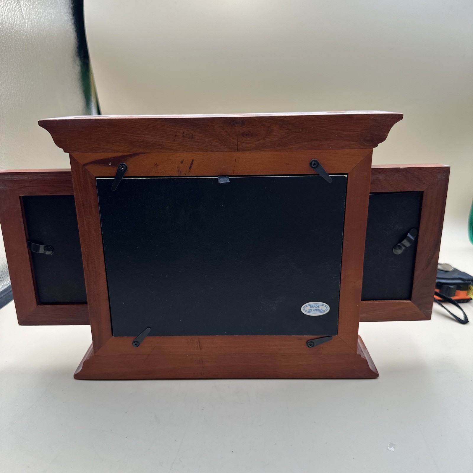 #N44- DESKTOP THREE-IN-ONE STANDING WOOD PICTURE FRAME 1-4" x 6" and 2-2"x 3" gallery