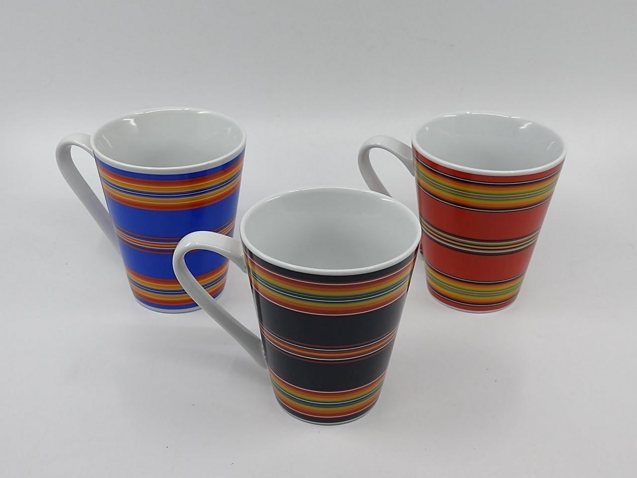 Set 3 Pendleton Home Collection Multicolor Striped Mugs Red Black & Royal Blue gallery