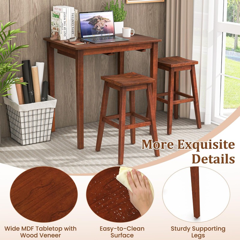 Bar Table and Chairs Set - 3-Piece Counter Height Dining Table Set with Hanga... gallery