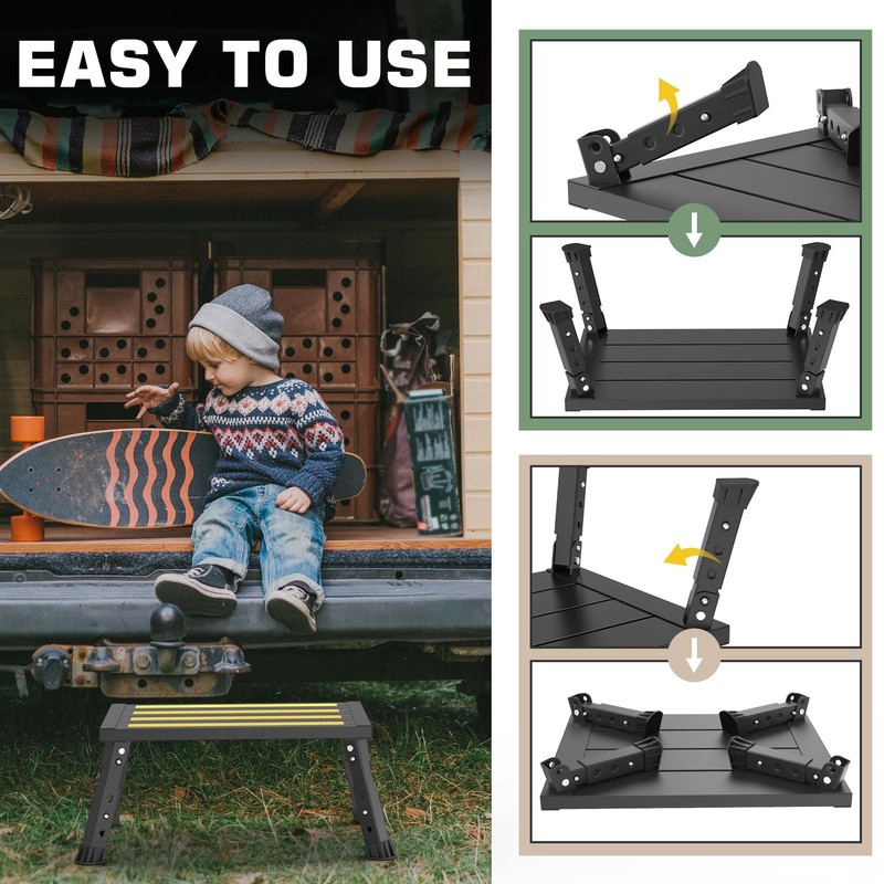 Adjustable Aluminum RV Step Stool - 1,000 lb Capacity, Non-Slip, Portable gallery