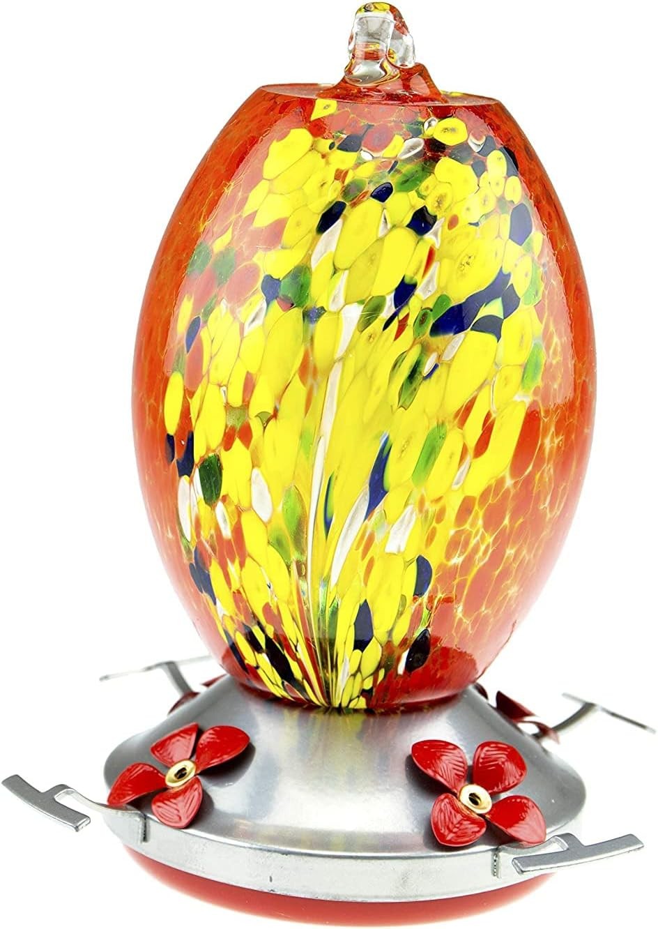 Hummingbird Feeder W/ Perch Hand Blown Flat Glass in Red 27 Fluid Ounces Humming gallery