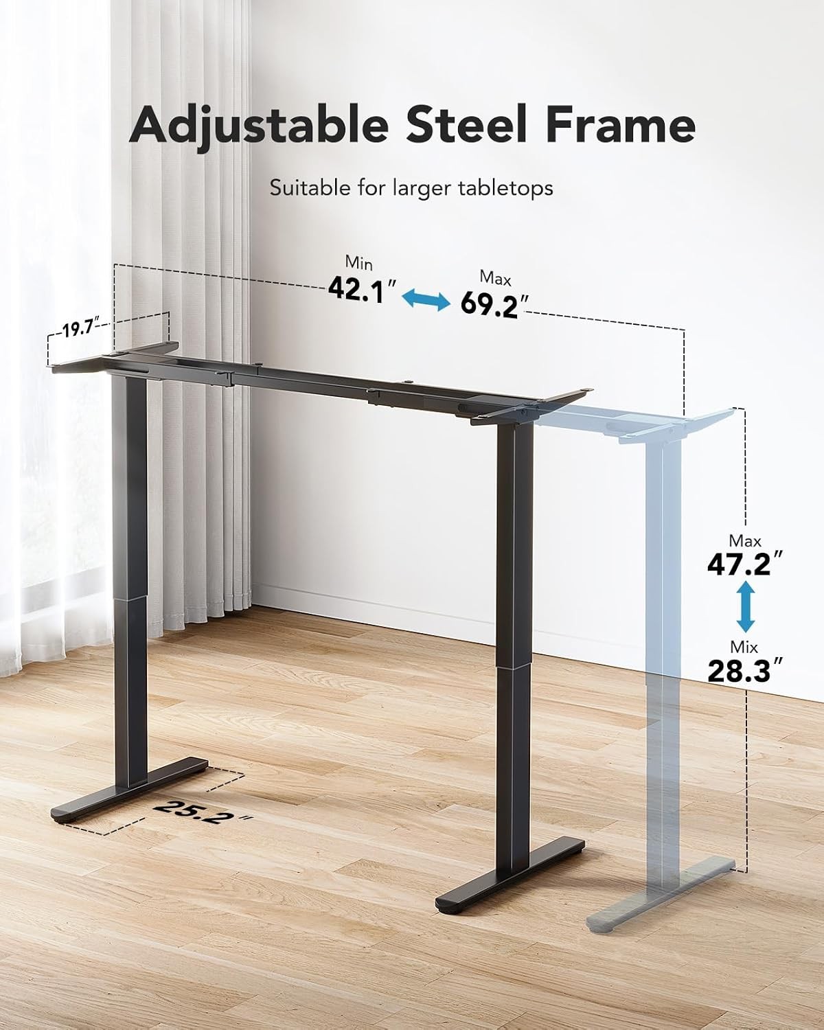 Electric Standing Desks Frame with 265 lbs Dual Motor Thick T-Shaped Desk Legs gallery