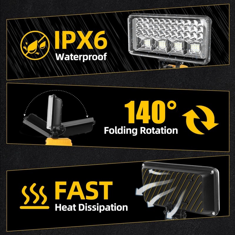 Cordless LED Work Light for De walt 20V Battery, 90W 6800LM Flashlight gallery