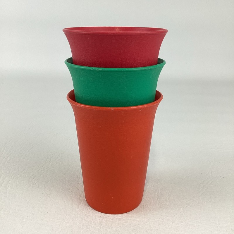 Tupperware Bell Tumblers Stacking Cups Primary Colors Red Orange Green Vintage gallery
