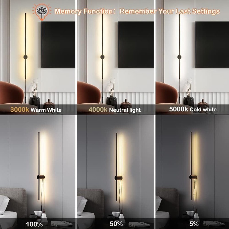LED Wall Lights RC Dimmable Modern Plug in Wall Sconce Set of 2 With Dimmer 39" gallery