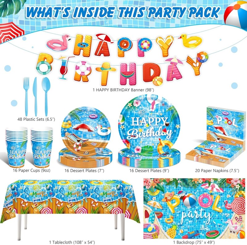 Pool Party Decorations, Summer Beach Pool Themed Birthday Party Supplies with... gallery