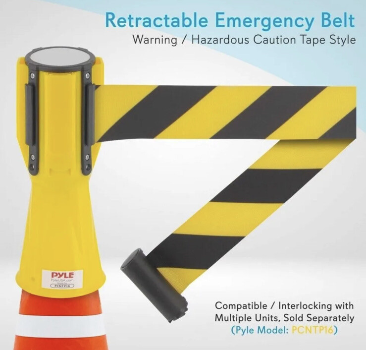 Pyle PCNTP16 Retractable Traffic Cone Hazard Warning Emergency Belt Barrier gallery