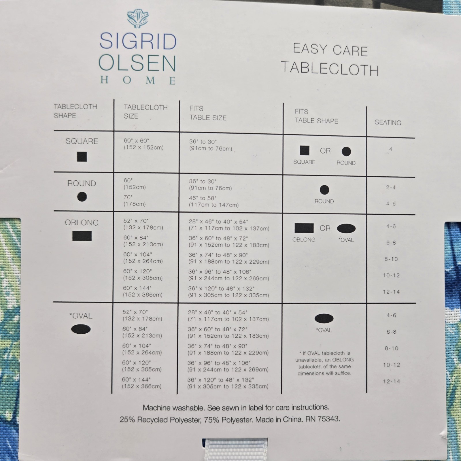 Sigrid Olsen 60x120 Oblong Tablecloth Blue White Green Nautical Shell Seashells gallery