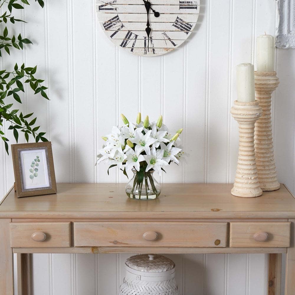 Nearly Natural Artificial Lily Arrangement with Vase gallery