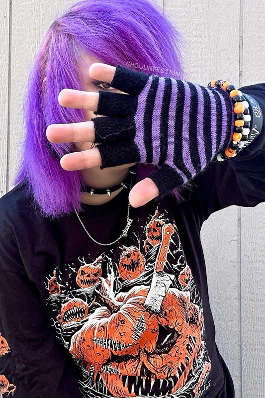 Striped Fingerless Gloves [Multiple Colors Available] gallery