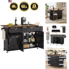 Kitchen Island with Power Outlet Drop Leaf Spice Rack Towel Holder Cart